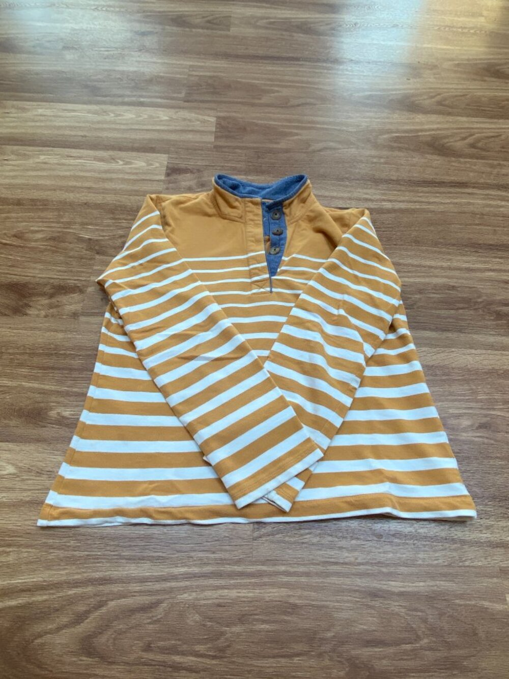 Orvis Striped Yellow and White Mockneck Pullover